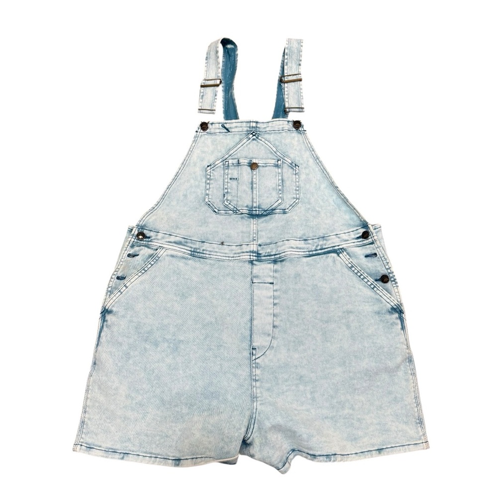 Faherty organic cotton denim short overalls acid wash women’s XL